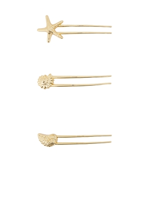 LELET NY Kai Pearl Hair Pin Set Of 3 in Metallic Gold.