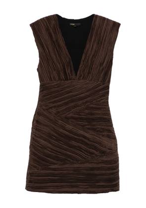 Maje pleated V-neck dress - Brown