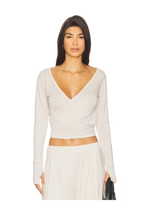 Michael Lauren Aziel Long Sleeve Cross Front Tee in Ivory. Size L. Also in M, S, XL.