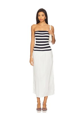 onia Crochet Knit Poplin Maxi Dress in Navy. Size L. Also in M, S.