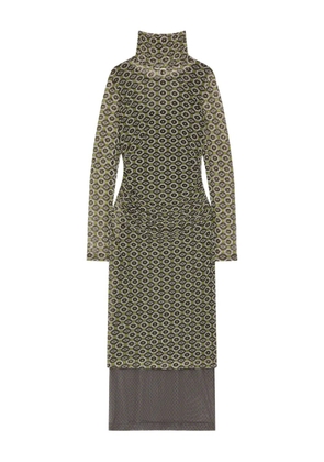 DRIES VAN NOTEN printed mesh turtleneck dress - Green