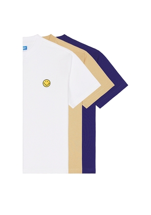 Market Smiley Badge Tee 3 Pack in White. Size L. Also in M.