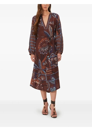 FARM Rio Delicate Garden V-neck midi dress - Brown