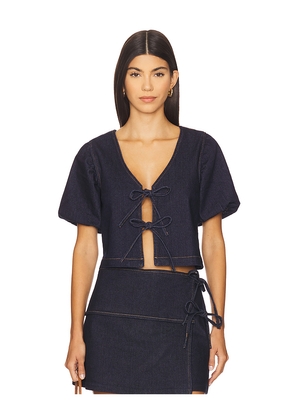 MINKPINK Raya Tie Front Top in Blue. Size L. Also in M, S, XS.