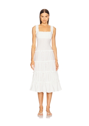 LOBA Carmen Midi Dress in White. Size L. Also in M, S, XL.