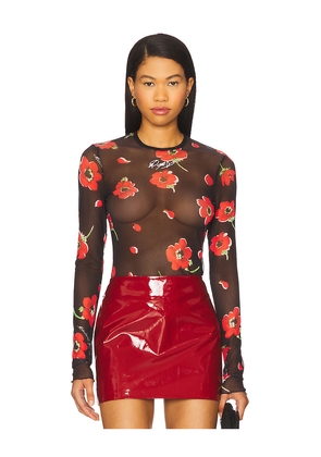 Moschino Jeans Sheer Floral Long Sleeve in Black. Size 40. Also in 42, 44, 46.