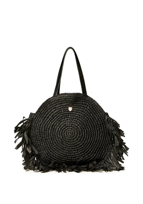 TWINSET fringed raffia tote bag - Black