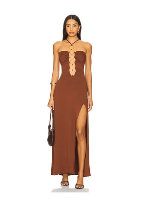 Luli Fama Halter Ring Long Dress in Brown. Size L. Also in M, S, XS.