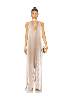 L'IDEE Opera Gown in Metallic Silver. Size 10/M. Also in 12/L, 14/XL.