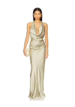 Nookie Penelope Drape Gown in Green. Size L. Also in M, S.