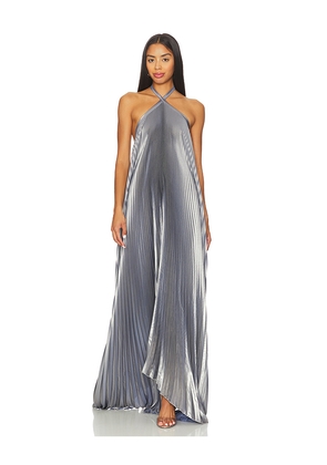 L'IDEE Deesse Gown in Metallic Silver. Size 10/M. Also in 6/XS, 8/S.