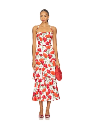 MILLY Red Peonia Poplin Dress in White. Size 0. Also in 10, 2, 4, 6, 8.