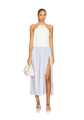 Lovers and Friends Skylar Midi Dress in White,Baby Blue. Size L. Also in M, S, XL, XS, XXS.