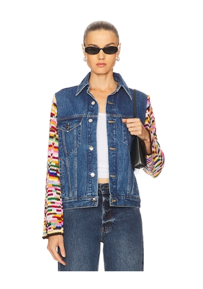 Monse Crochet Sleeves Denim Jacket in Blue. Size 0/XS. Also in 2/S, 4/M, 6/L.