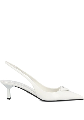 Prada 75mm triangular-logo pointed-toe pumps - White