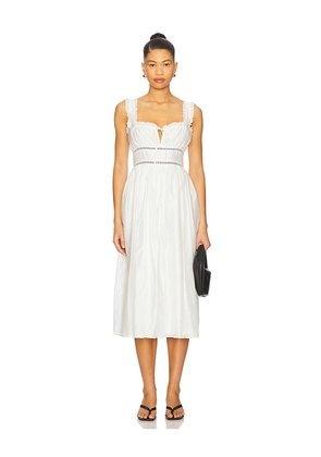 MAJORELLE Dora Midi Dress in White. Size L. Also in M, S, XL, XS, XXS.