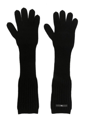 Y-3 logo-patch ribbed-knit long gloves - Black