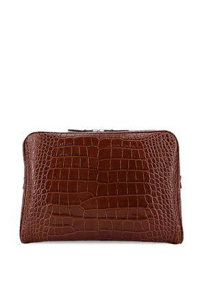 TOM FORD embossed-leather zip clutch bag - Brown