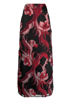 Alberta Ferretti floral-appliqué jacquard midi skirt - Black