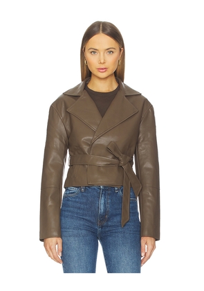 MORE TO COME Olivia Faux Leather Jacket in Brown. Size L. Also in M, S, XL, XS, XXS.