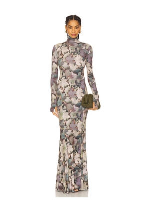 Norma Kamali Long Sleeve Turtleneck Fishtail Gown in Olive. Size L. Also in M, S, XS.