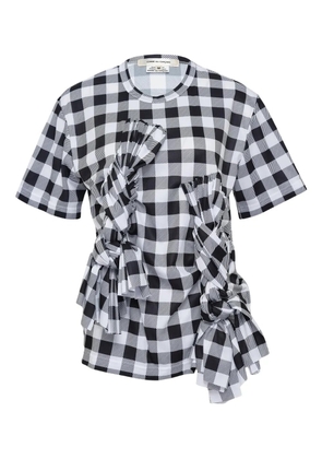 Comme Des Garçons gingham-pattern ruffle-detail t-shirt - White