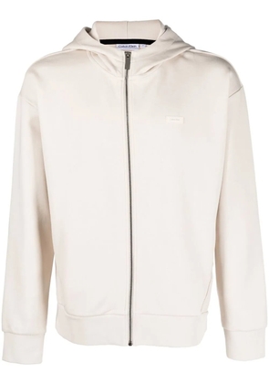Calvin Klein logo-patch zip-up hoodie - Neutrals