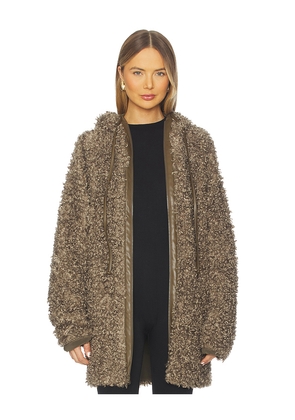 Norma Kamali Oversized Raglan Sleeve Zip Front Hooded Jacket in Brown. Size L. Also in M, S.