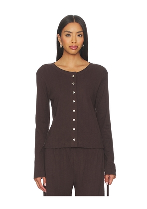 LESET Pointelle Classic Crew Cardigan in Chocolate. Size M. Also in XS.