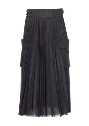 sacai check-pattern pleated skirt - Black