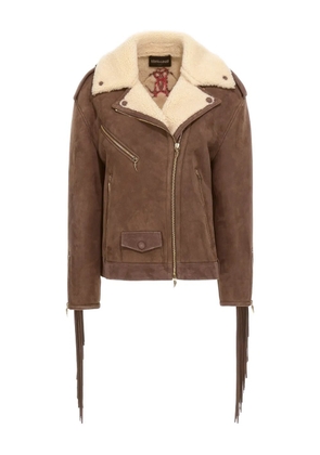 Roberto Cavalli shearling-trimmed fringed leather jacket - Brown