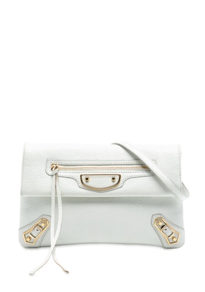 Balenciaga Pre-Owned 2017 Chevre Motocross Classic Metallic Edge Envelope Clutch with Strap crossbody bag - White