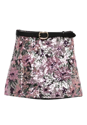 Self-Portrait sequined belted mini skirt - Pink
