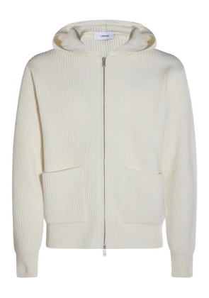 Lardini ribbed zip-up knitted hoodie - Neutrals