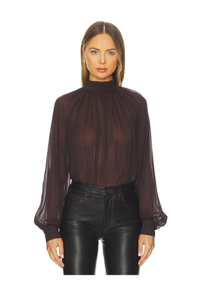 NICHOLAS Solene Long Sleeve Mock Neck Blouse in Chocolate. Size 12. Also in 2, 4.