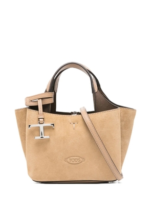 Tod's logo-charm suede tote bag - Neutrals