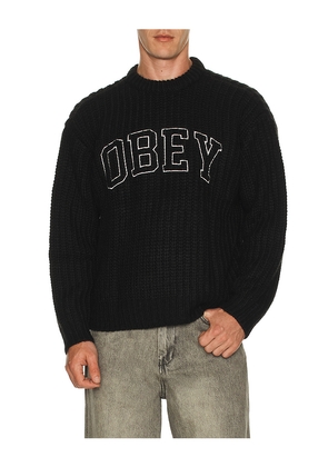 Obey Collegiate Sweater in Black. Size L. Also in M, S, XL/1X.
