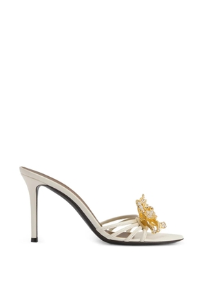 Giuseppe Zanotti metal grain orchid crystal mules - White