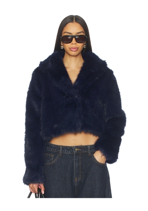 LIONESS x REVOLVE Madame Faux Fur Jacket in Navy. Size L. Also in M, S.