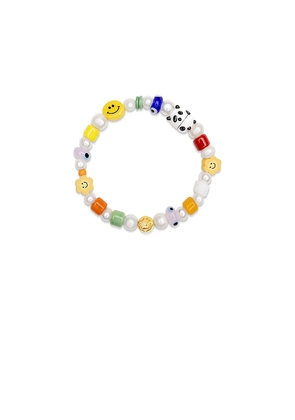 Nialaya Panda Pearl Bracelet in White. Size L. Also in M, XL/1X.