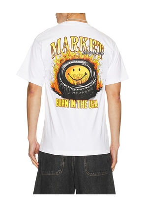 Market Smiley Burnt Rubber Tee in White. Size L. Also in M, S, XL/1X.
