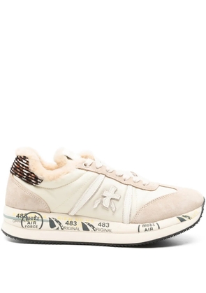 Premiata shearling-trim sneakers - Neutrals