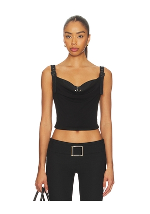 MARRKNULL Printed Pleated Corset Top in Black. Size L. Also in M, S, XS.