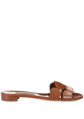 Manolo Blahnik leather circle-detail flats - Brown