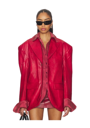 MARRKNULL Faux Two-piece Blazer in Burgundy. Size L. Also in M, S, XS.