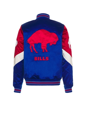 Mitchell & Ness NFL Bills Throw It Back Heavyweight Satin Jacket in Blue. Size S. Also in XL/1X.