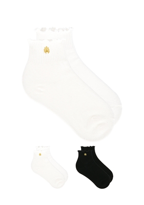 Lele Sadoughi Set Of 2 Ruffle Hem Socks in Black,White.