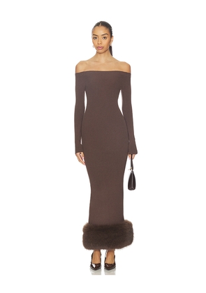 Lovers and Friends Ling Off The Shoulder Faux Fur Detail Dress in Brown. Size L. Also in S, XXS.