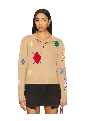 MSGM Broken Argyle Sweater in Beige. Size M. Also in S, XS.