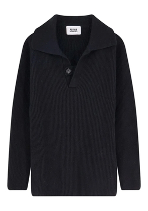 ALPHA STUDIO ribbed one-button polo shirt - Black